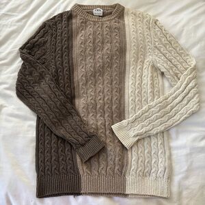 Zara Two-Tone Cable Knit Sweater - Brown and Cream